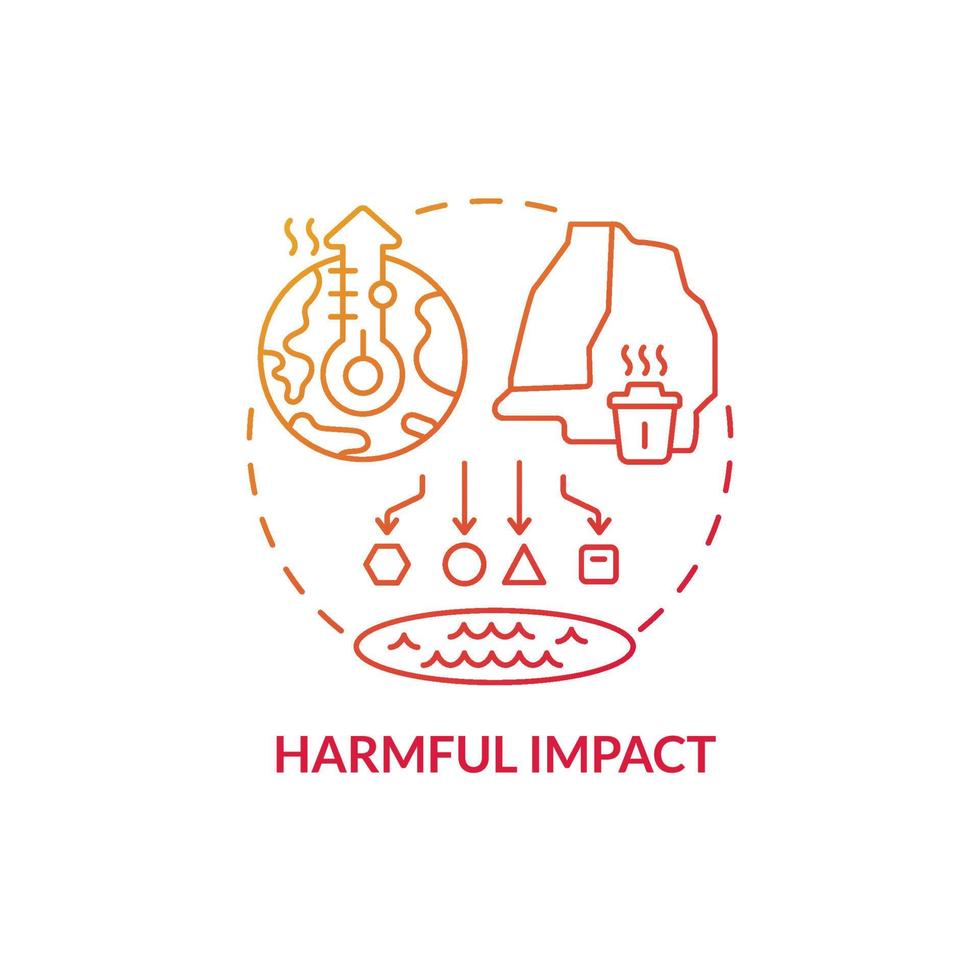 Harmful impact red gradient concept icon. Non renewable energy resources damage abstract idea thin line illustration. Isolated outline drawing. Roboto-Medium, Myriad Pro-Bold fonts used vector