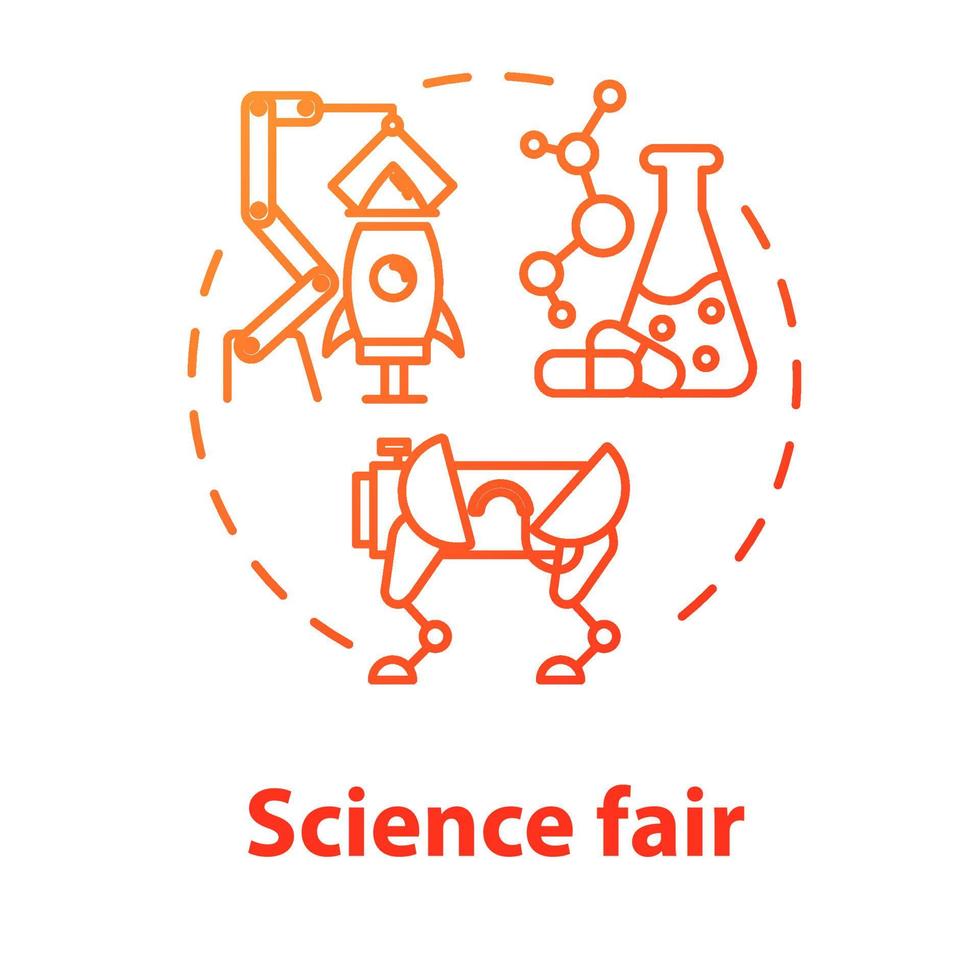 Science fair concept icon. Technology development. Chemistry school project. Robotics building. University and college competition idea thin line illustration. Vector isolated outline drawing