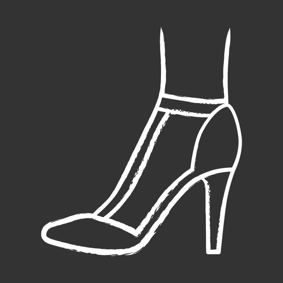 Icono de tiza de tacones altos con correa en T. diseño de calzado retro con estilo de mujer. zapatos casuales femeninos, tacones de aguja modernos de lujo. Accesorio de ropa clásica de moda. ilustración de pizarra de vector aislado