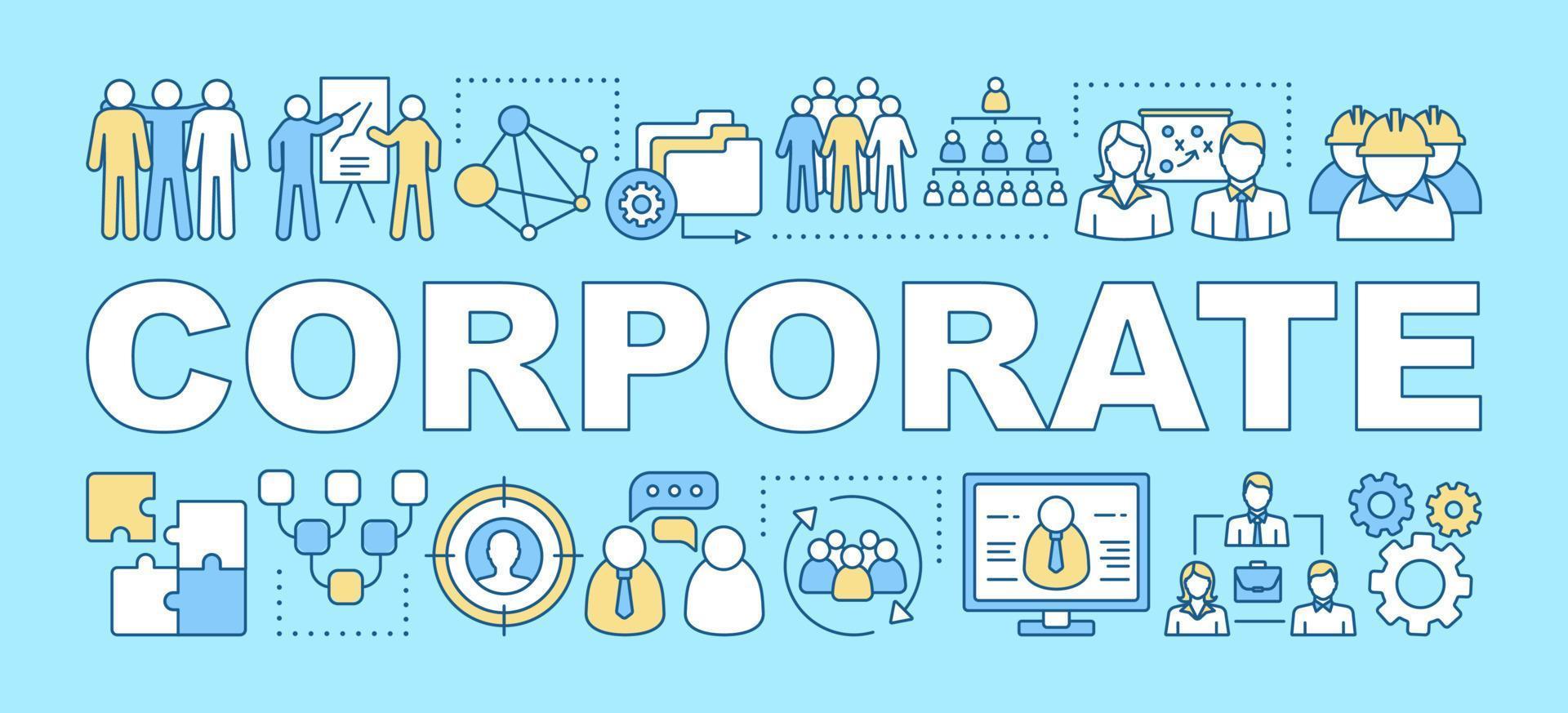 Corporate word concepts banner. Company culture. Partnership. Office work organization. Presentation, website. Isolated lettering typography idea with linear icons. Vector outline illustration