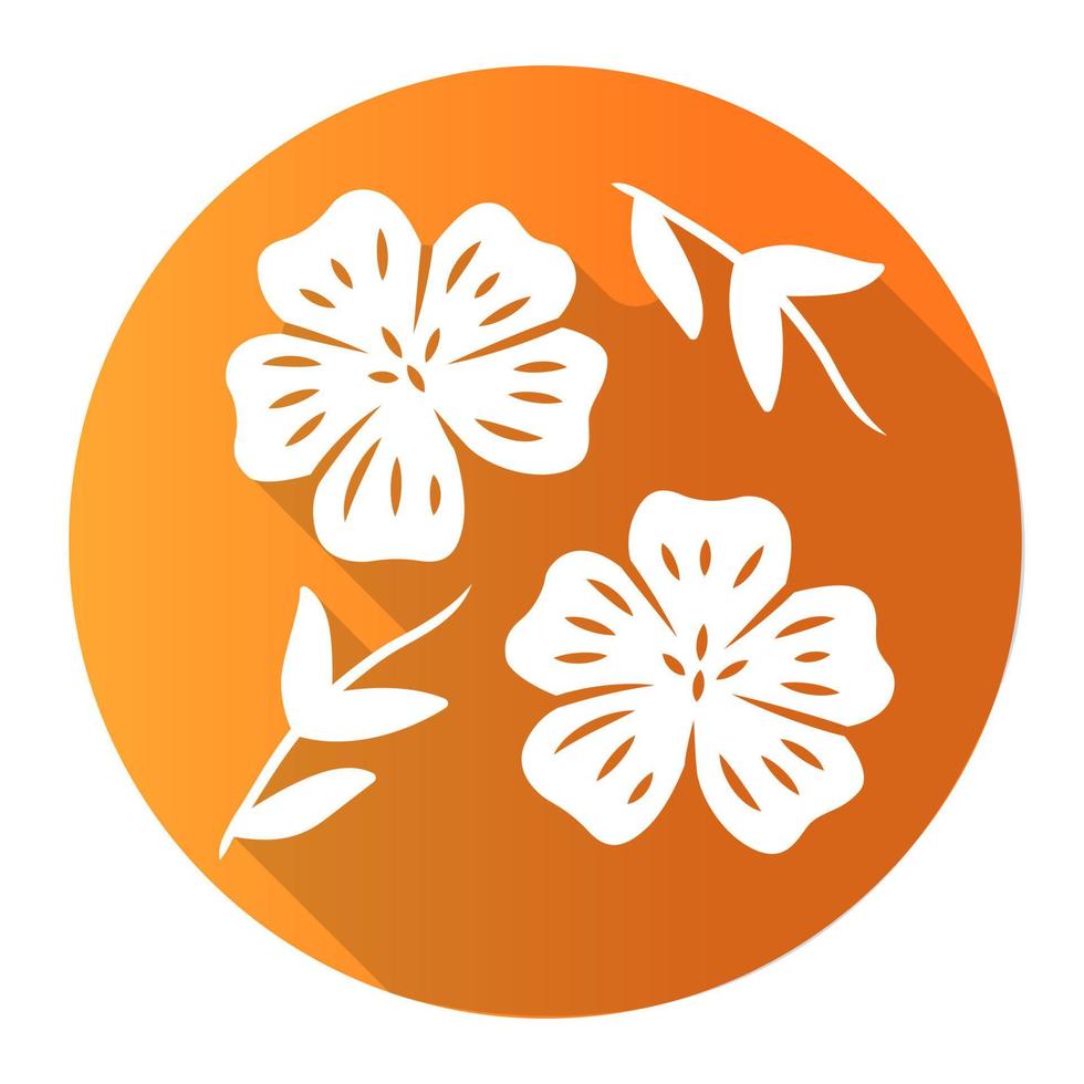 Blue flax plant orange flat design long shadow glyph icon. Linen wild flower. Spring blossom. Blooming linum wildflower. Vector silhouette illustration