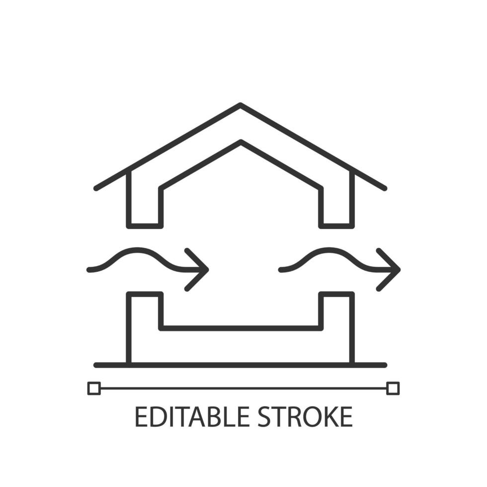 Ventilation system linear icon. Providing natural ventilation in building. Prevent condensation. Thin line customizable illustration. Contour symbol. Vector isolated outline drawing. Editable stroke