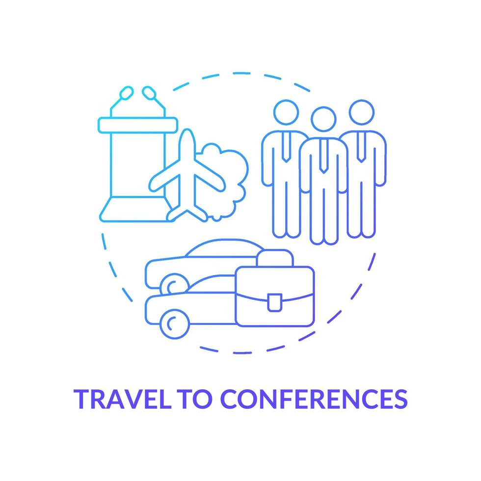 Business conference trip concept icon. Knowledge exchange corporate event. Trade show abstract idea thin line illustration. Isolated outline drawing. Roboto-Medium, Myriad Pro-Bold fonts used vector