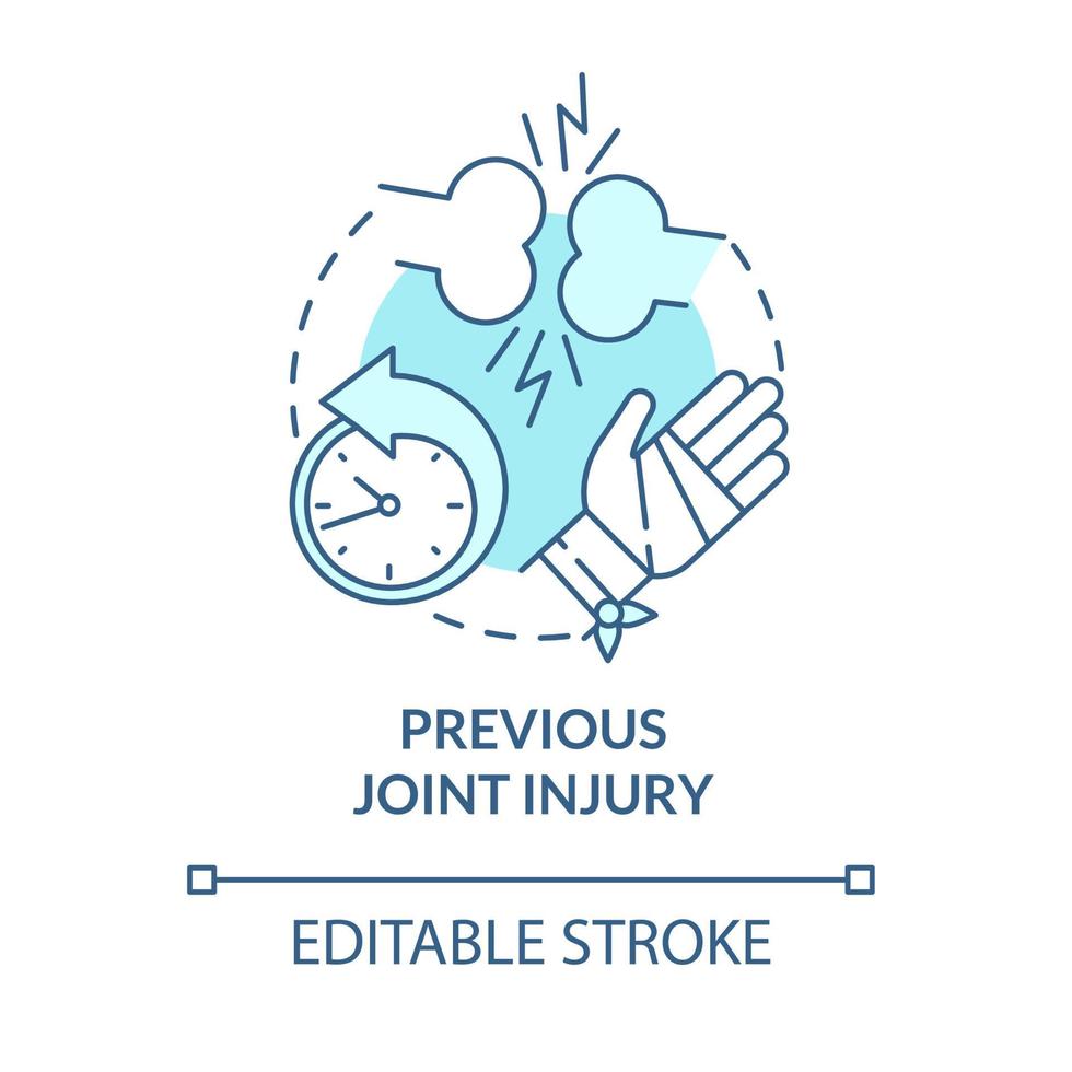 icono de concepto azul de lesión articular anterior. factor de riesgo de artritis idea abstracta ilustración de línea delgada. el trauma de los huesos puede conducir a la enfermedad. dibujo de color de contorno aislado vectorial. trazo editable vector