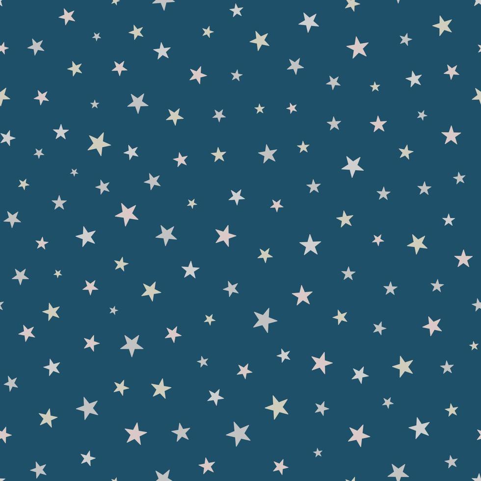 The stars ragless, seamless pattern. A light coloured elements on dark blue background. Packaging, wallpaper vector