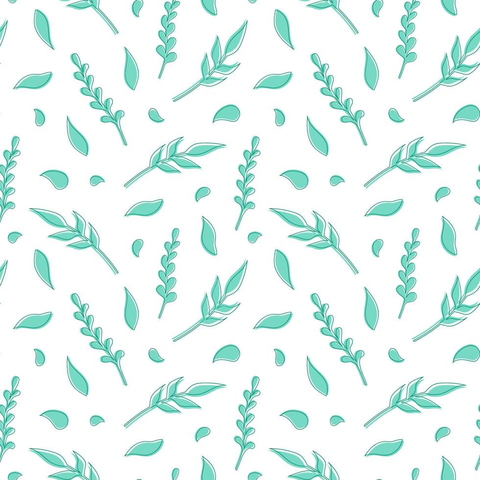 Natural vector seamless pattern leaves green elements on white background. Template for the design of wallpaper, tiles, fabrics and dishes