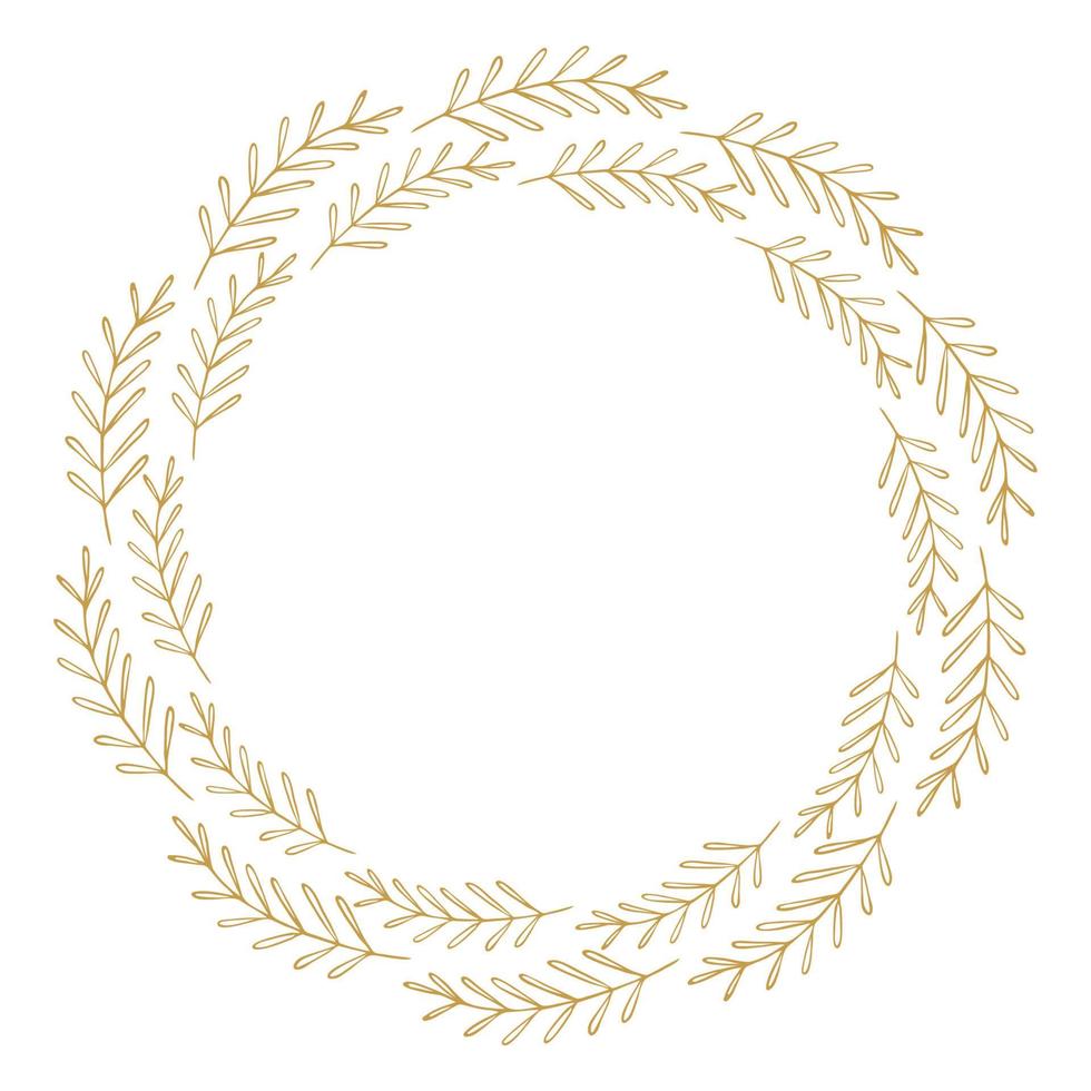 Natural vector frame. Gold leaves on white background. Template for greeting card, invitation, poster
