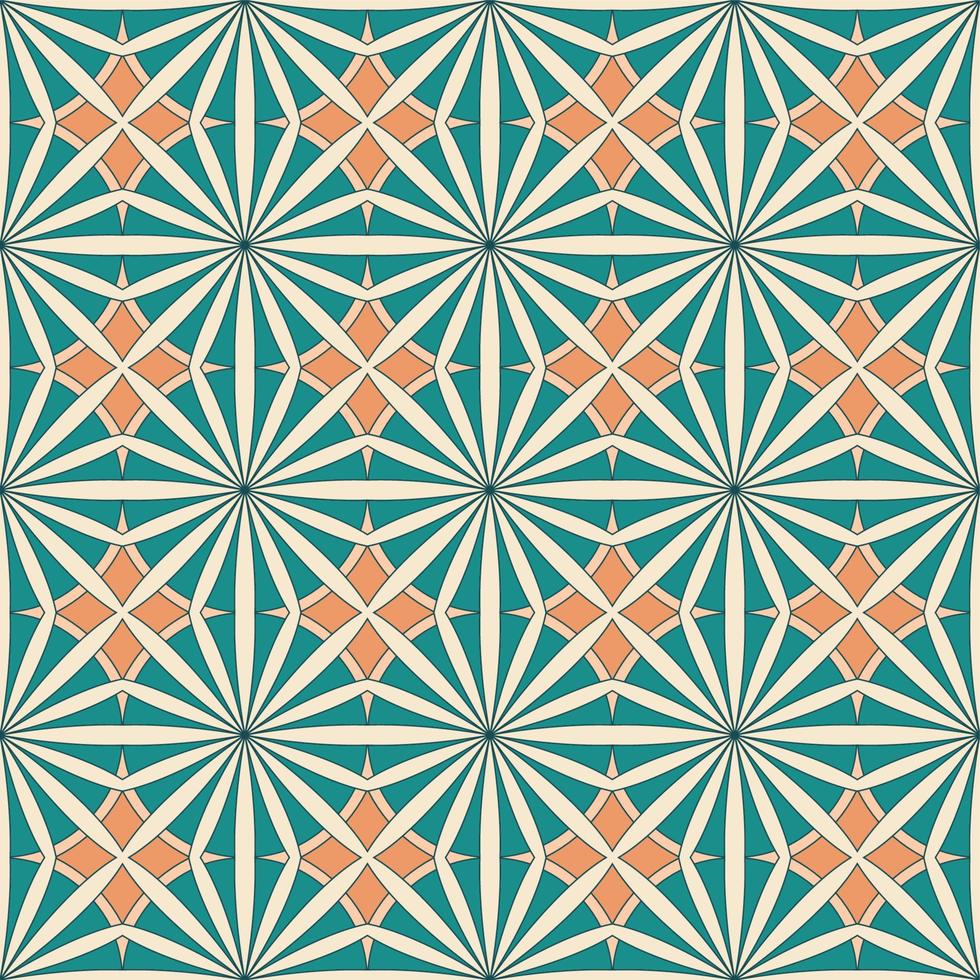 Ethnic seamless vector pattern. Green and orange geometric flower. Can be used for design of fabric, covers, wallpapers, tiles.