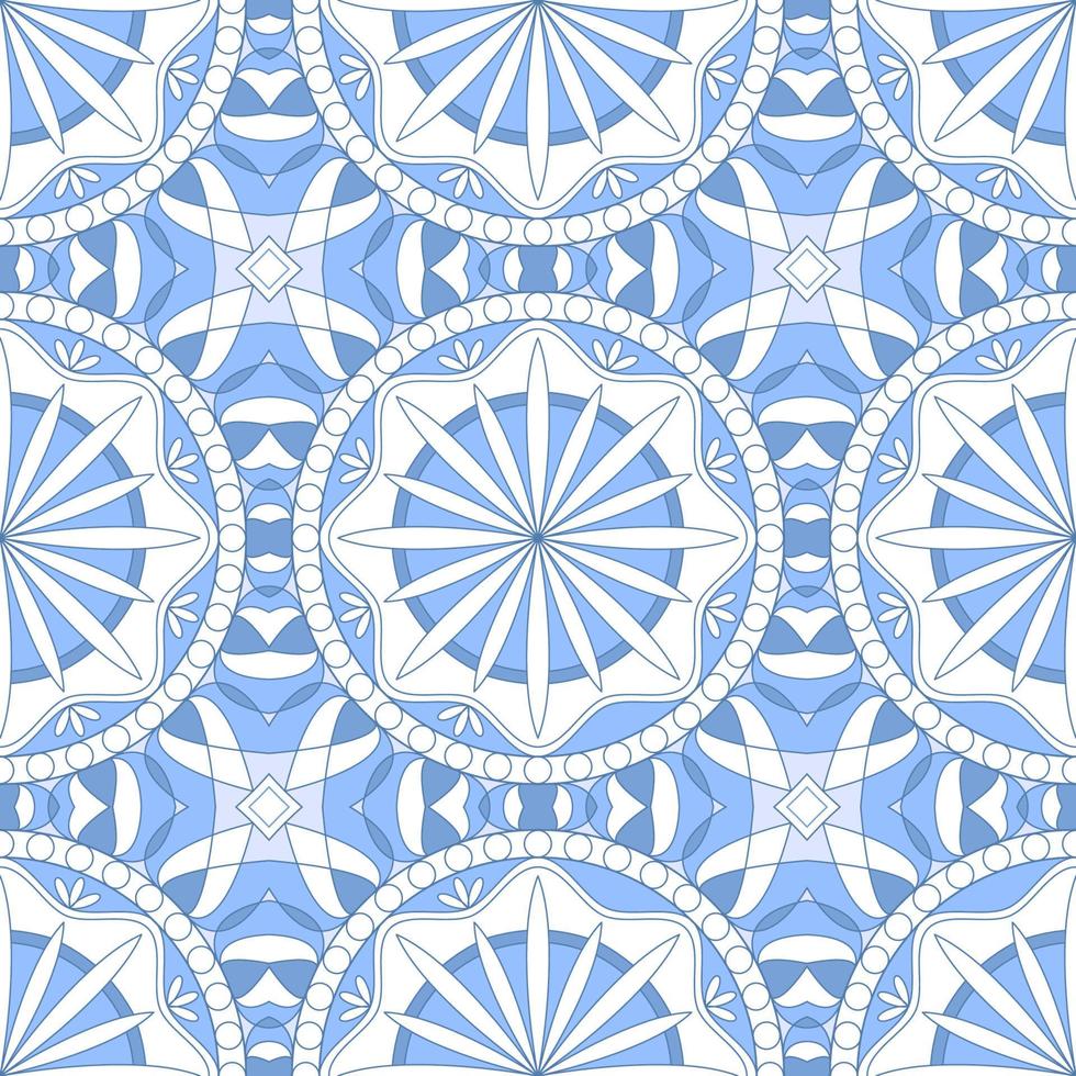 Ethnic seamless vector pattern. Blue and white geometric mandala flower. Can be used for design of fabric, covers, wallpapers, tiles.
