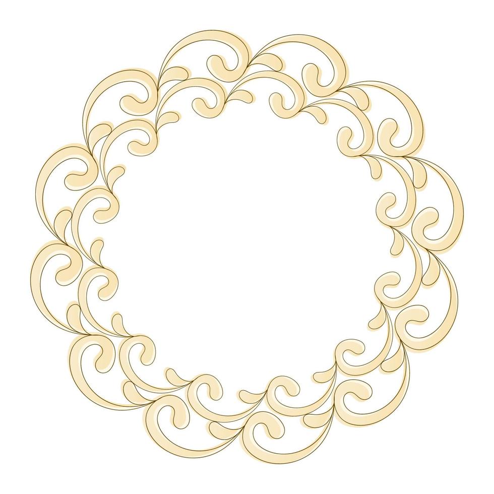 Ornamental round vintage vector frame. Golden venzels. A template for postcards, invitations, design