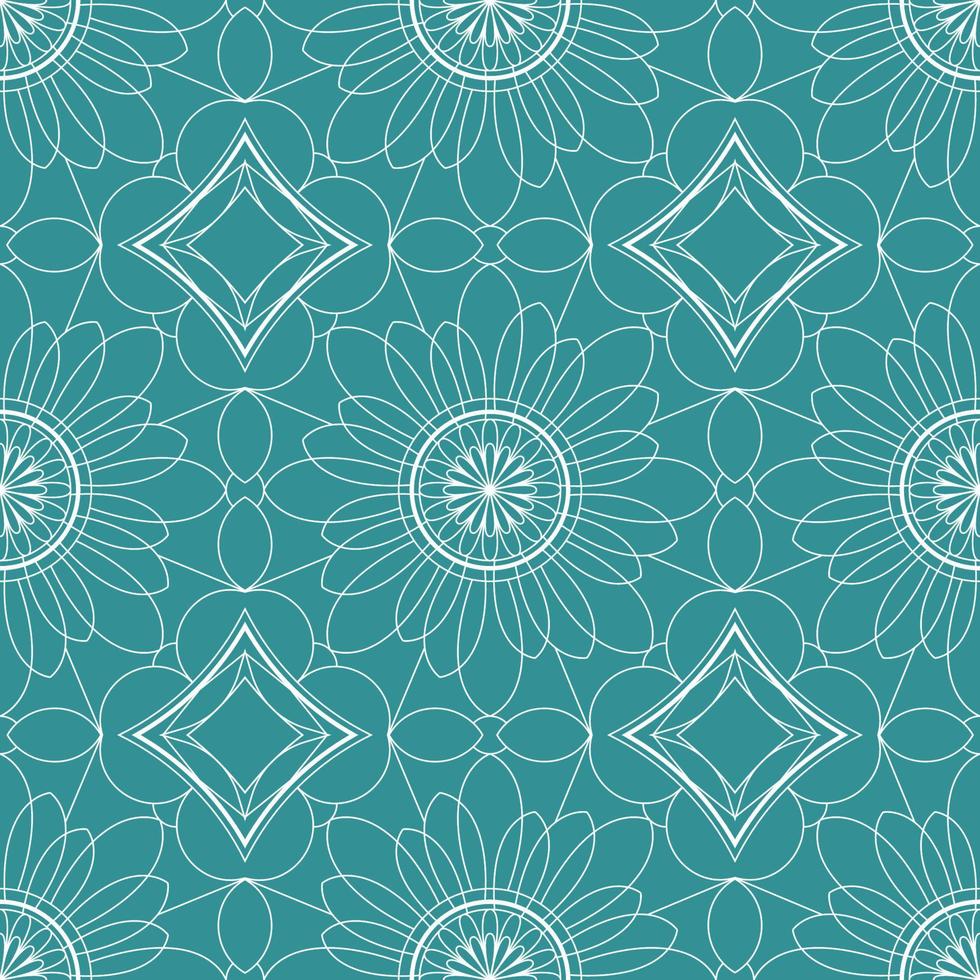 Ethnic seamless vector pattern. Green monochrome geometric mandala flower. Can be used for design of fabric, covers, wallpapers, tiles.