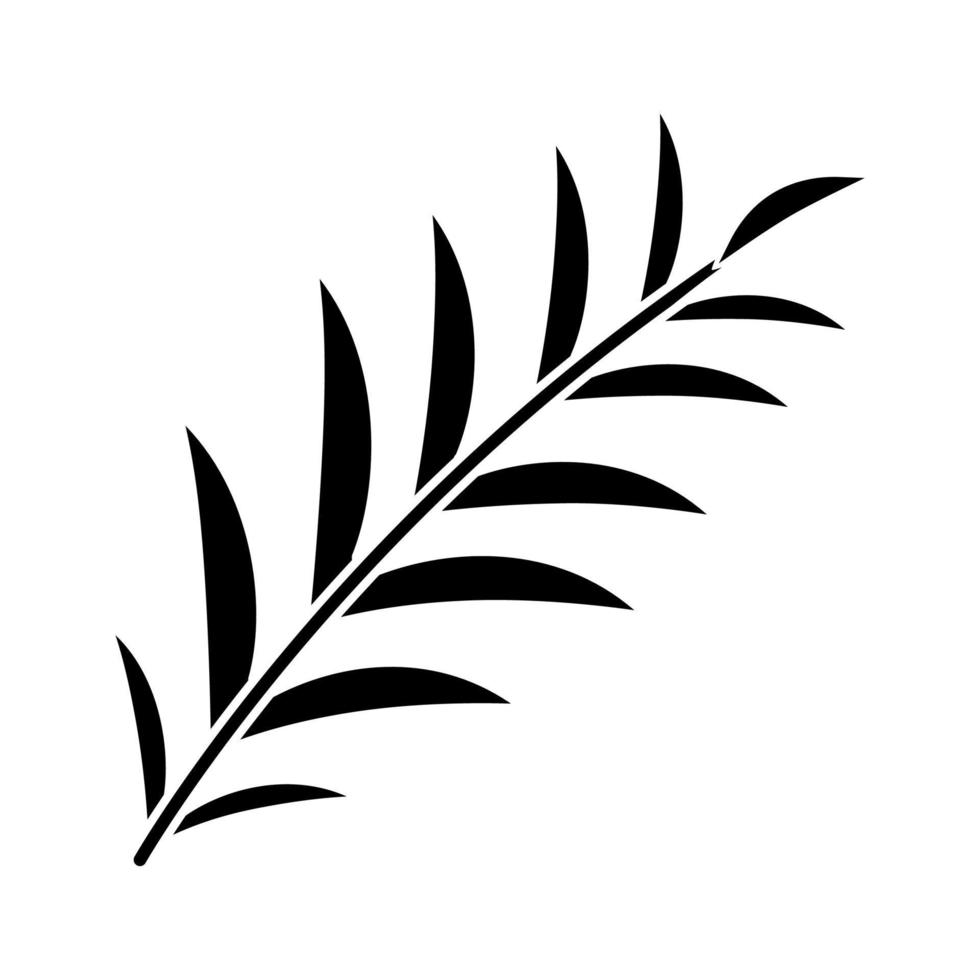 Palm branch glyph icon. Tropical tree leafs. Symbol of victory and peace. Happy Easter sign. Bible narrative. Gospel story. Palm Sunday. Silhouette symbol. Negative space. Vector isolated illustration