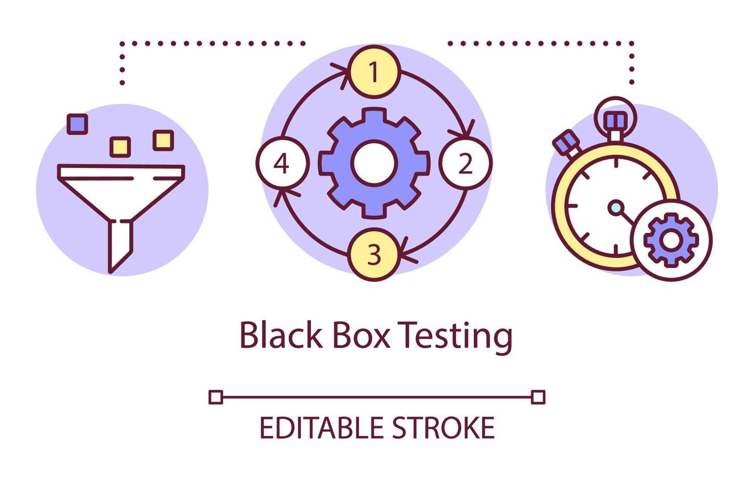 icono de concepto de prueba de caja negra. examinar la ilustración de línea delgada de idea de funcionalidad de computadora. proceso de prueba de software. indicando cuestiones y problemas. dibujo de contorno aislado vectorial. trazo editable vector