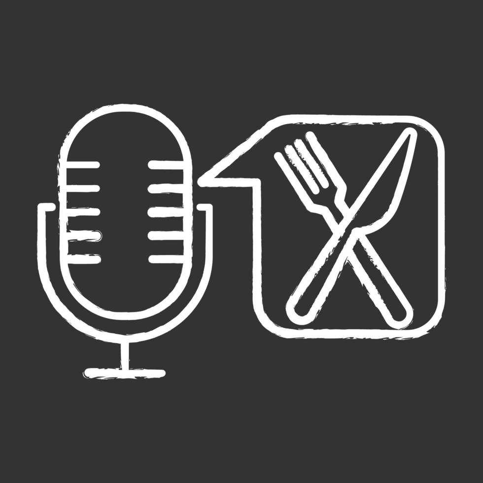 Food ordering command chalk icon. Voice control application idea. Restaurant searching. Portable microphone. Modern sound record equipment. Audio mike. Isolated vector chalkboard illustration