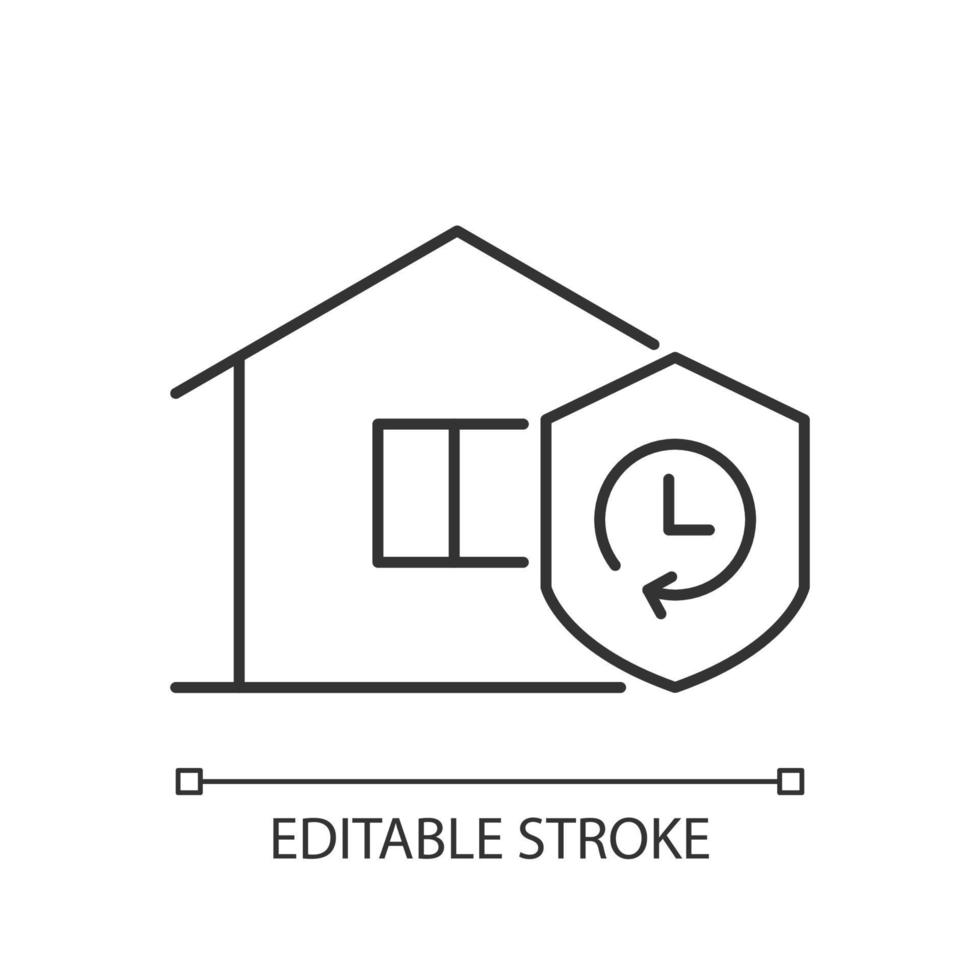 icono lineal de durabilidad. fiabilidad de los materiales de construcción. esperanza de vida de la casa. vida útil del edificio. ilustración personalizable de línea delgada. símbolo de contorno dibujo de contorno aislado vectorial. trazo editable vector