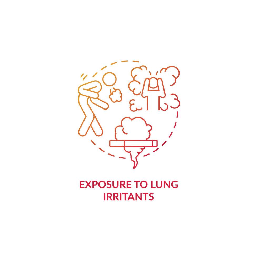 Exposure to lung irritants red gradient concept icon. Pneumonia risk factor abstract idea thin line illustration. Cigarette smoke. Air pollution. Airway diseases. Vector isolated outline color drawing