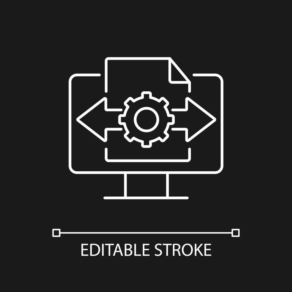 Decision making white linear icon for dark theme. Make strategic choice. Digital transformation. Thin line customizable illustration. Isolated vector contour symbol for night mode. Editable stroke