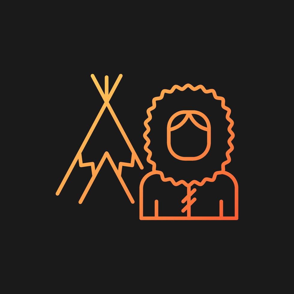 Inuit population gradient vector icon for dark theme. Indigenous peoples of Canada. Traditional shelter igloo. Thin line color symbol. Modern style pictogram. Vector isolated outline drawing