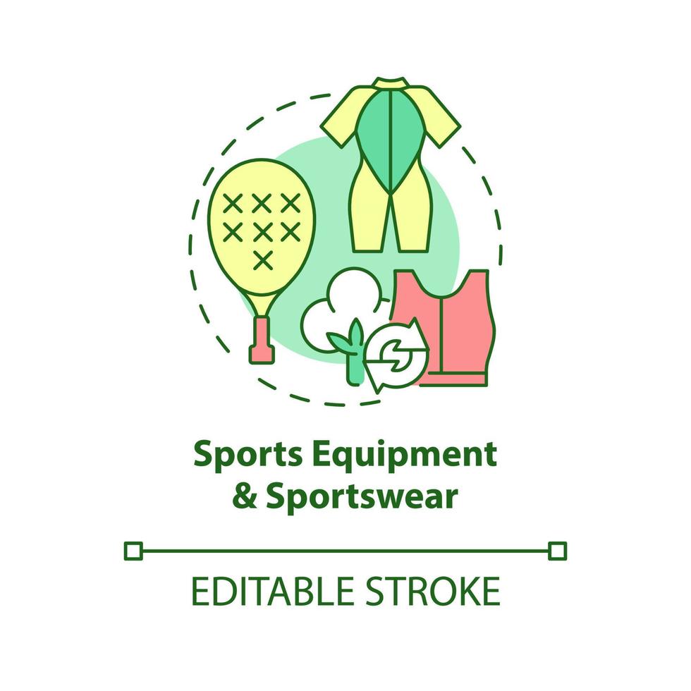 Sports equipment, sportswear concept icon. Sport clothes production from recycled, upcycled materials idea thin line illustration. Vector isolated outline color drawing. Editable stroke