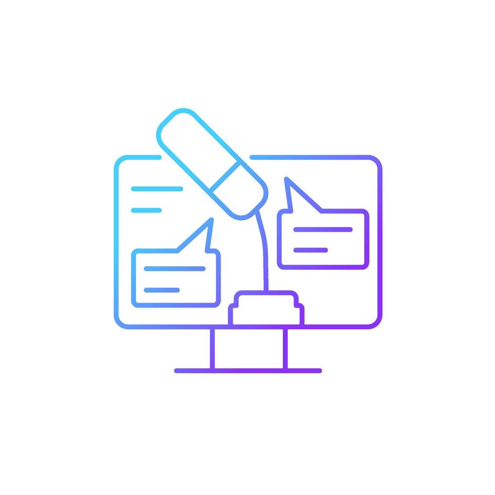 Digital oratory gradient linear vector icon. Online public speaking. Virtual meeting. Online speech. Presentation skill. Thin line color symbol. Modern style pictogram. Vector isolated outline drawing