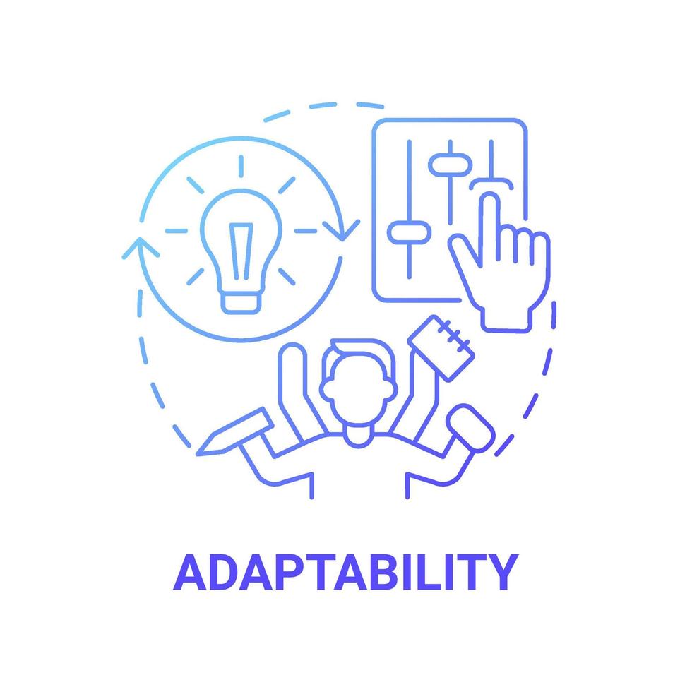 Adaptability blue gradient concept icon. Social entrepreneur characteristic abstract idea thin line illustration. Flexibility and ability to transform. Vector isolated outline color drawing