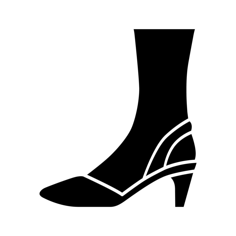 Slingback high heels glyph icon. Woman stylish and classic footwear design. Female formal d orsay shoes side view. Clothing accessory. Silhouette symbol. Negative space. Vector isolated illustration