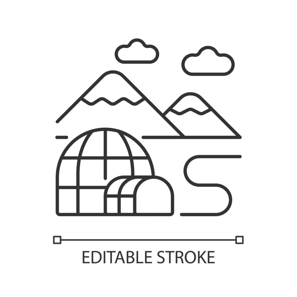 icono lineal de tundra. región ártica fría. accidente geográfico llano sin árboles. desierto polar bioma del norte. ilustración personalizable de línea delgada. símbolo de contorno dibujo de contorno aislado vectorial. trazo editable vector