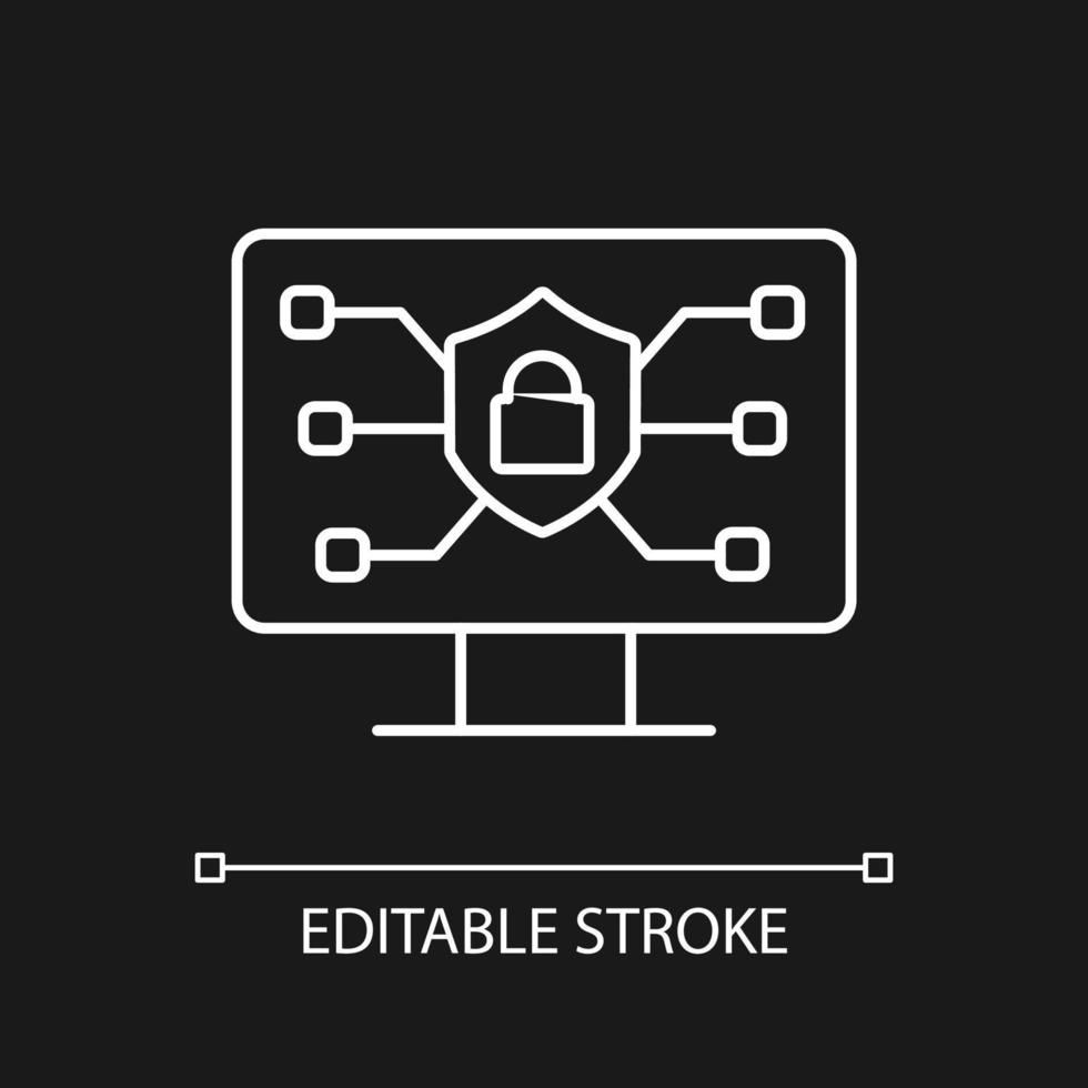 Online safety white linear icon for dark theme. Securing internet connection. Protecting network. Thin line customizable illustration. Isolated vector contour symbol for night mode. Editable stroke