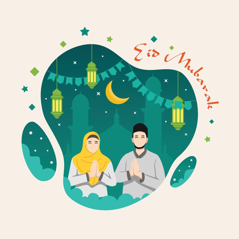 Happy ramadan kareem with illustrations greeting Muslim couples vector