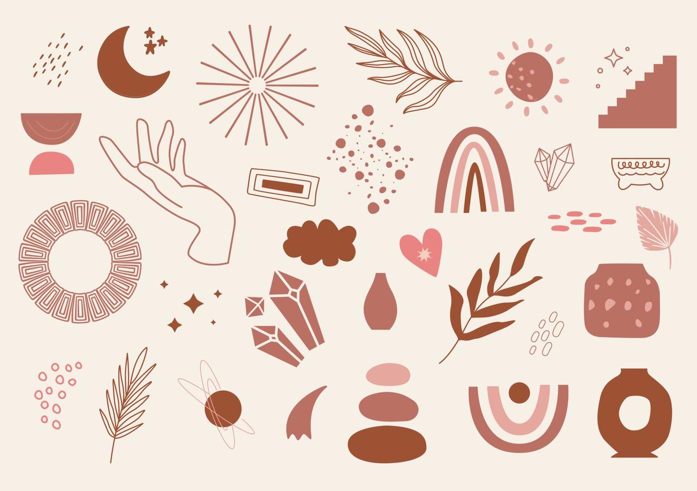 set shape element boho art minimalist and aesthetic art vector