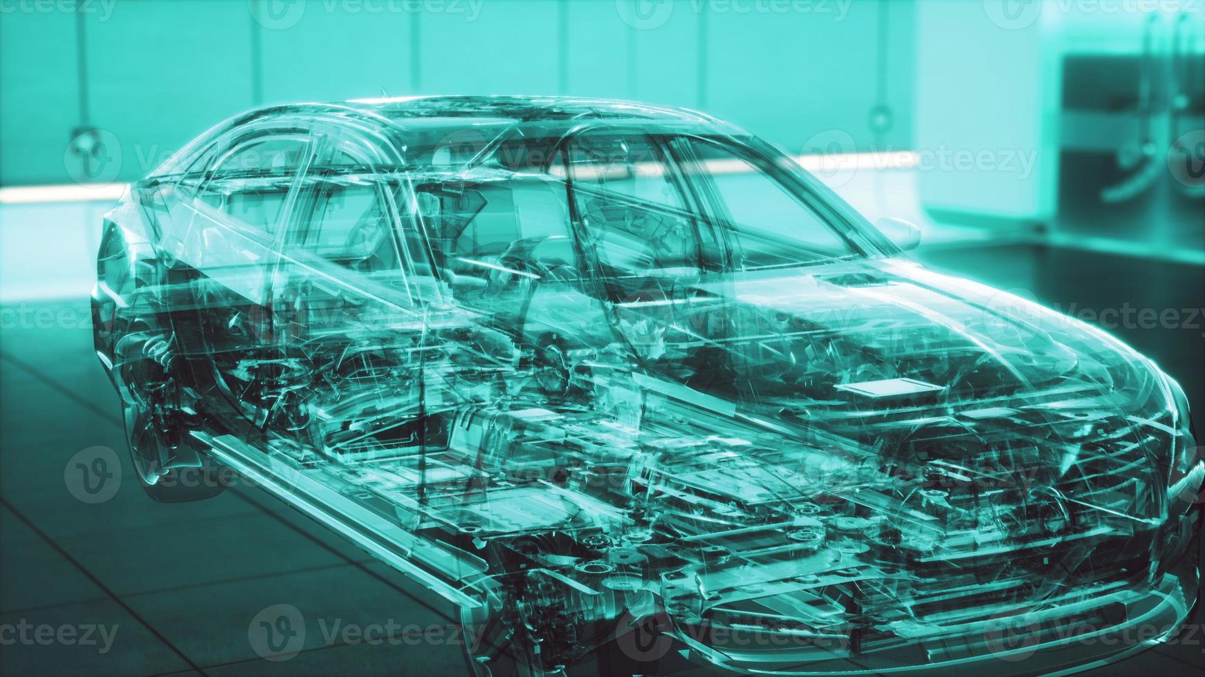 transparent car with engine in laboratory photo