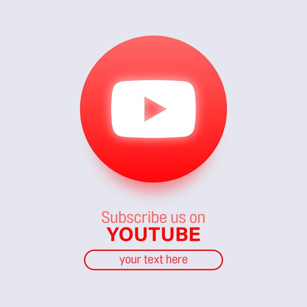 Subscribe us on youtube social media square banner with 3d glowing logo vector