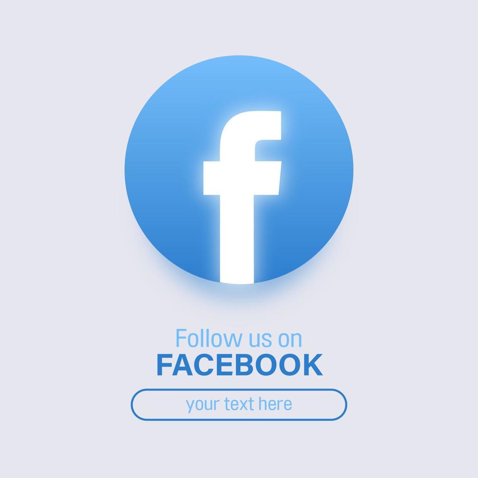 Follow us on Facebook social media square banner with 3d glowing logo vector