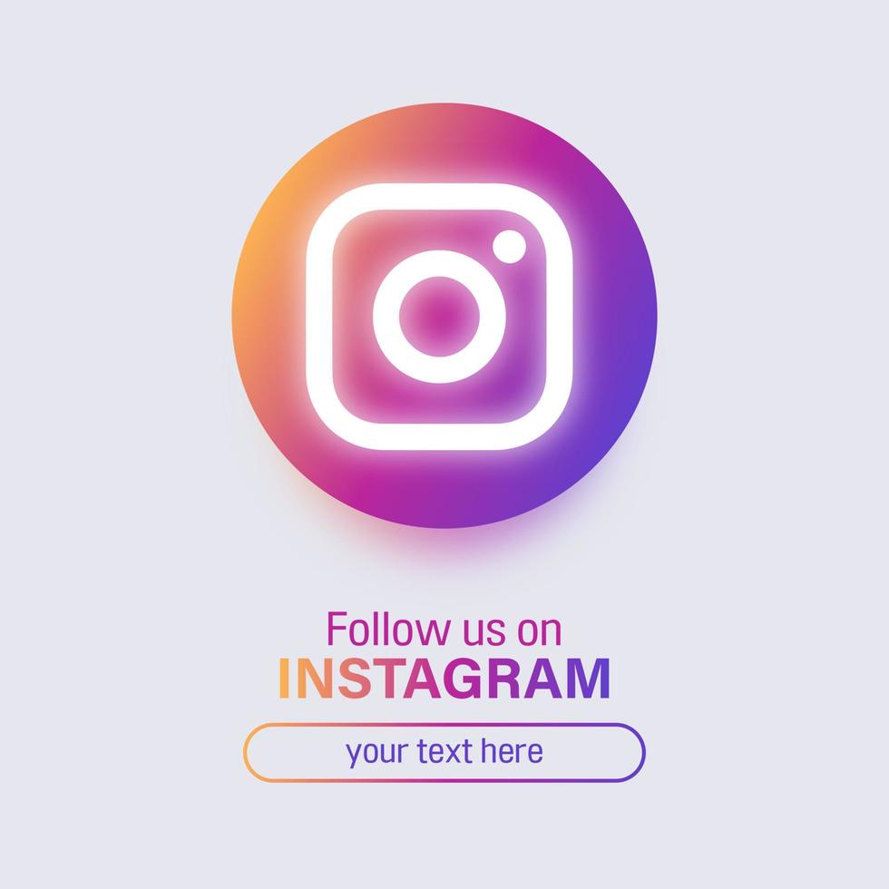 Follow us on instagram social media square banner with 3d glowing logo vector