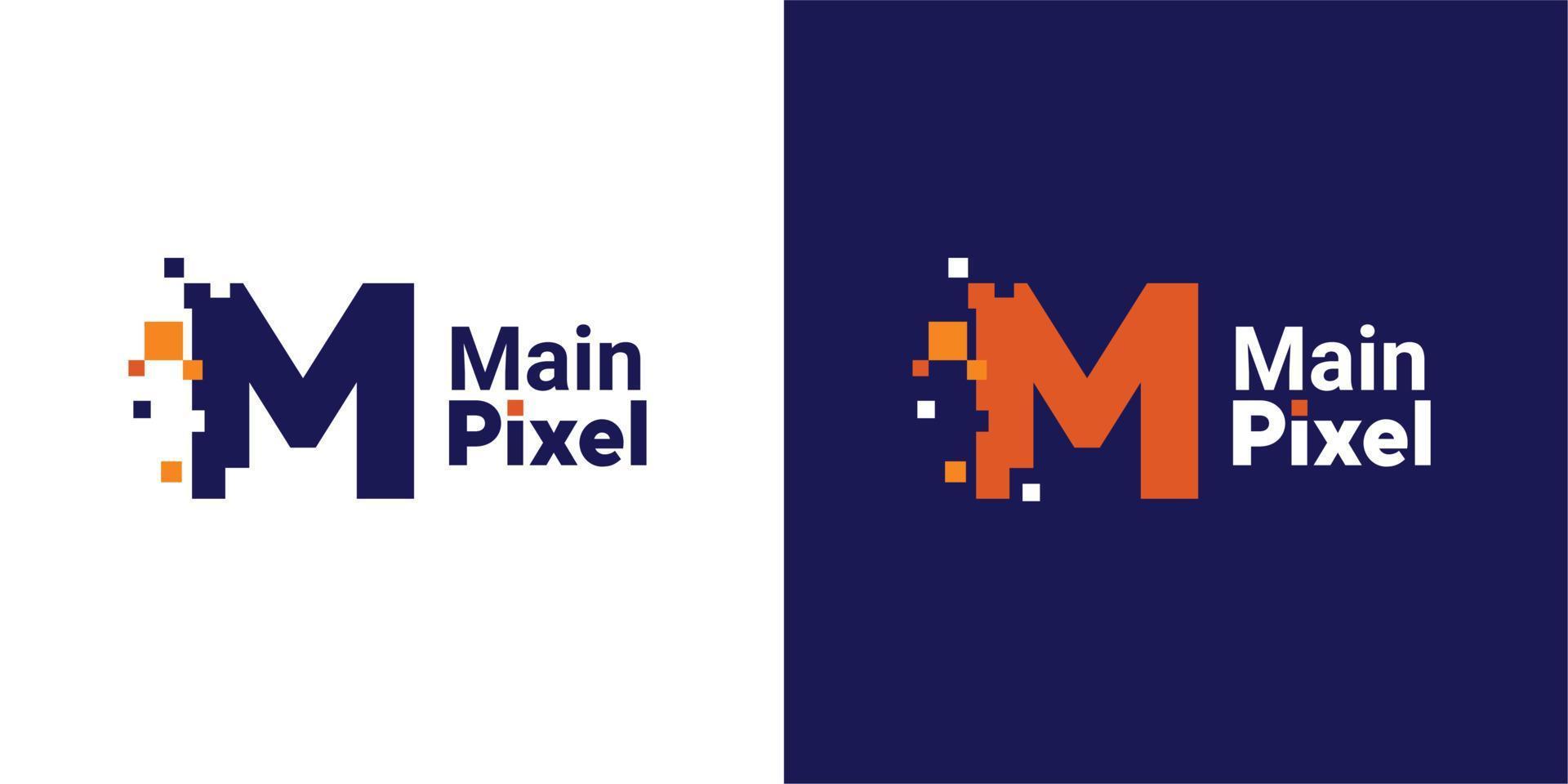 Minimalist Point Letter M Logo. M letter pixel mark digital 8 bit vector