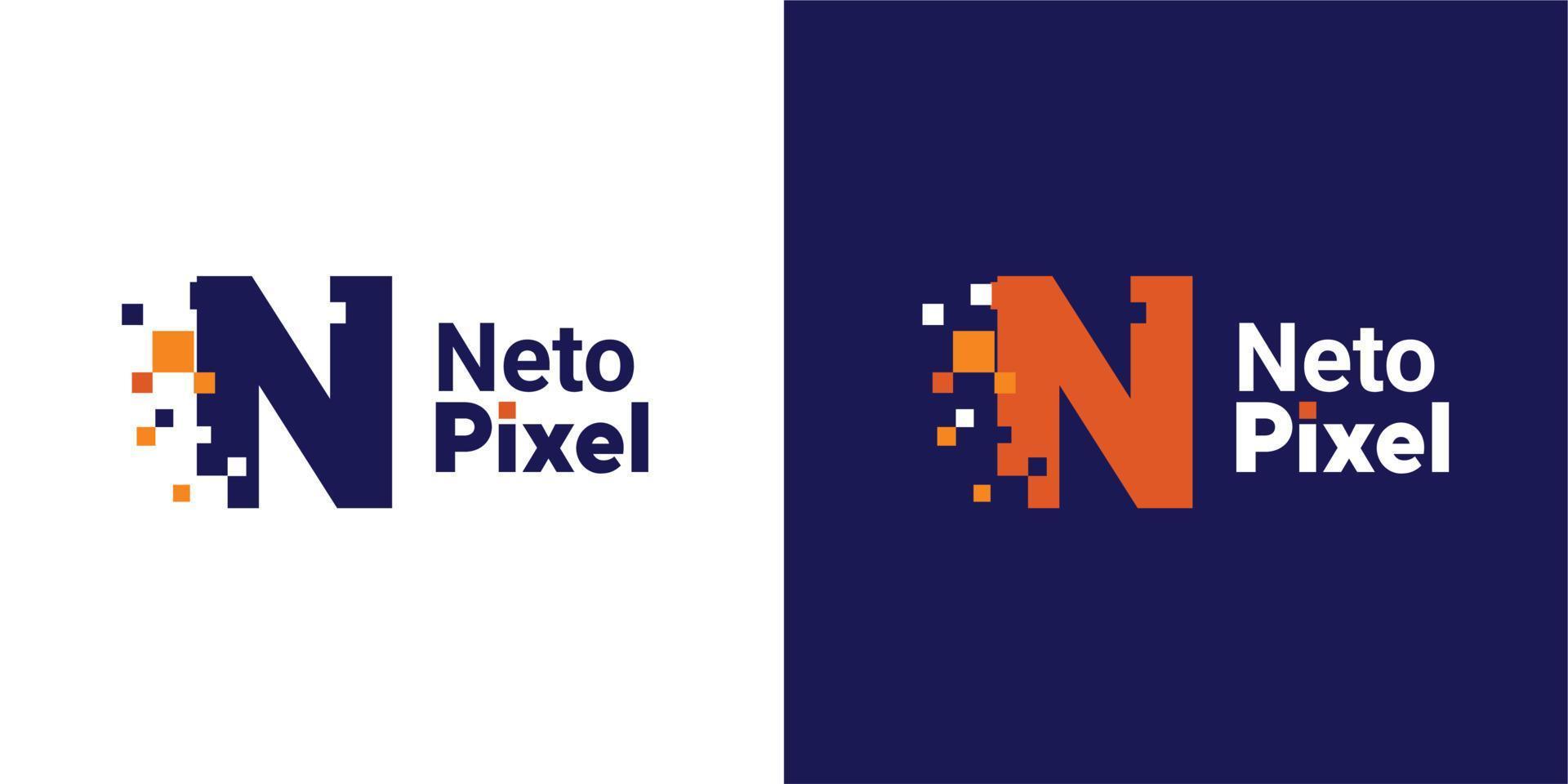 Minimalist Point Letter N Logo. N letter pixel mark digital 8 bit vector
