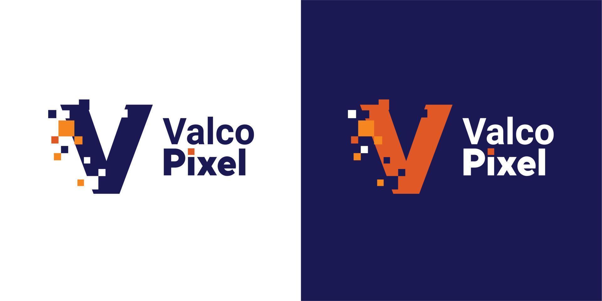 Minimalist Point Letter V Logo V letter pixel mark digital 8 bit vector