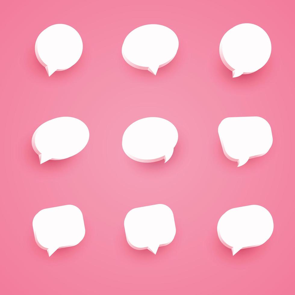 Colección de iconos de chat de burbujas de voz rosa 3d. vector