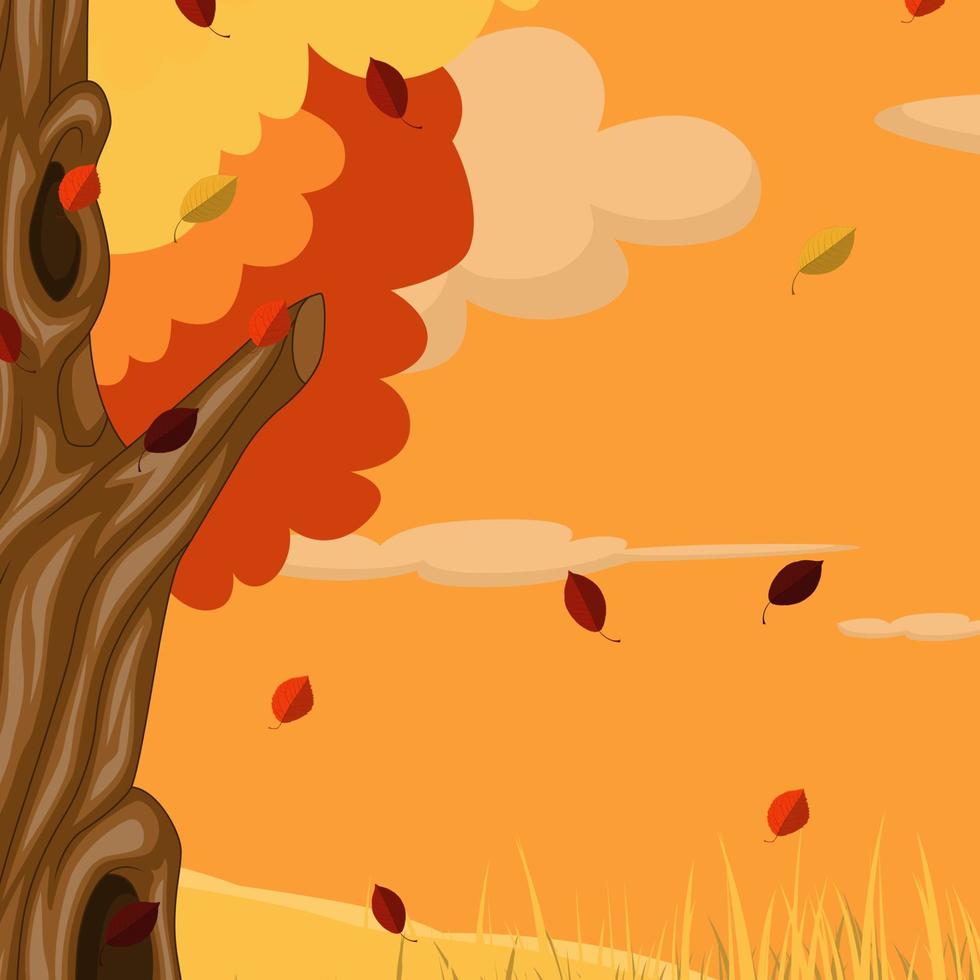 fondo de otoño con árbol y hojas que caen vector