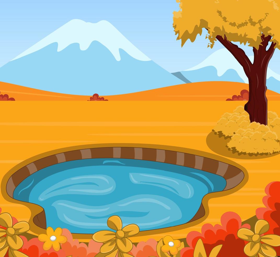 Autumn landscape background with pond vector