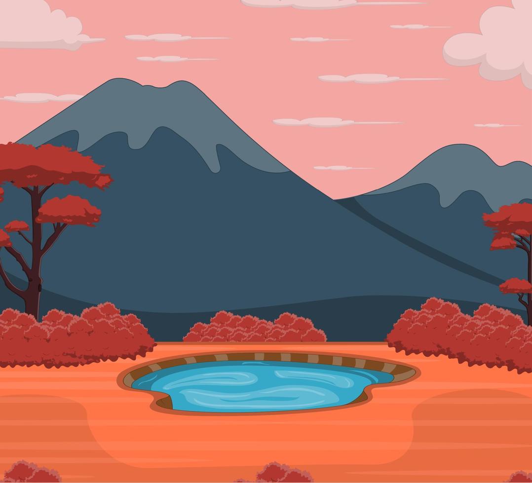 Autumn landscape background with pond and mountain vector