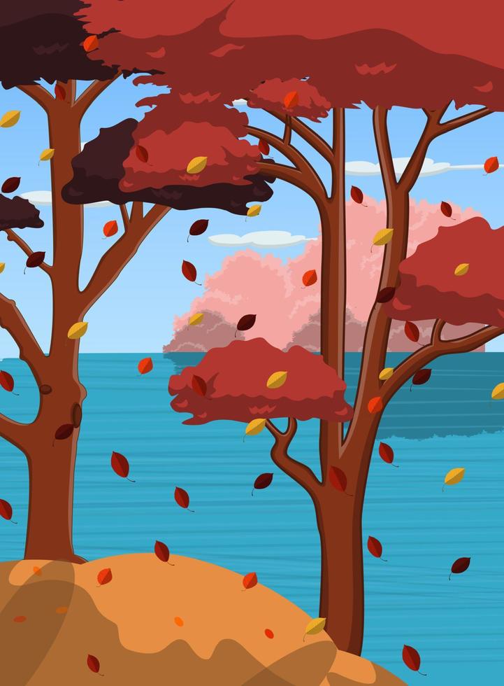 Autumn background with tree in riverbank vector