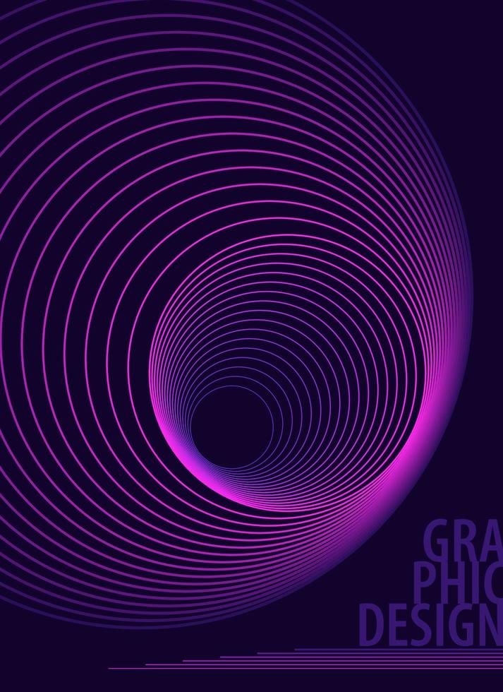 Editable stroke circle lines blend in 2 layers of pink purple. Poster template dark background abstract. Vector illustration.