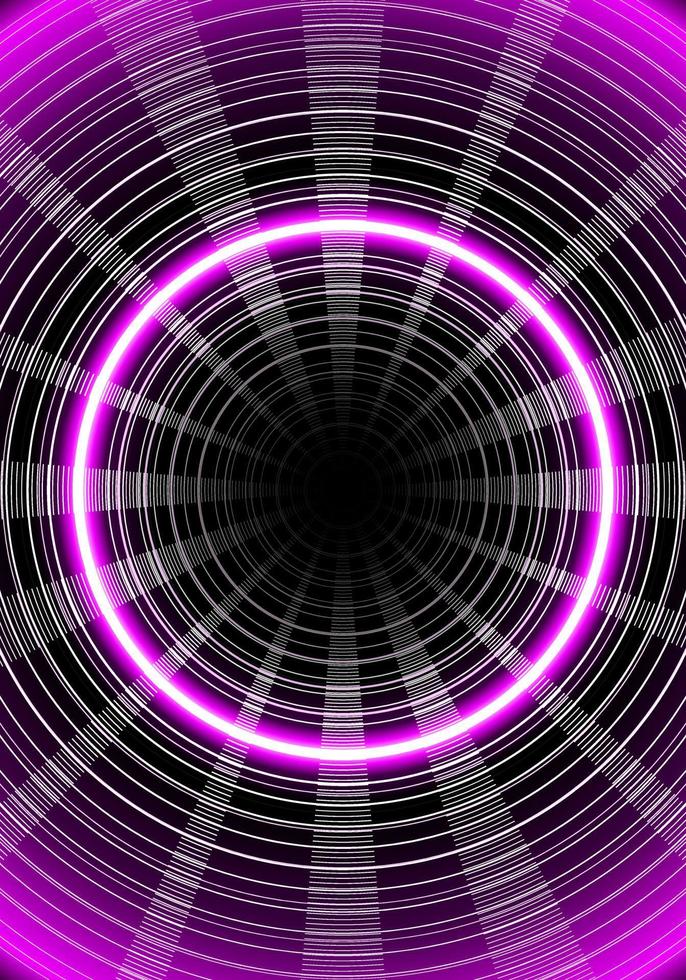 White circle line Neon pink glow. Gradient light rays. Shadow a black hole in the middle. Linear template for business card, cover layout, brochure, flyer, poster, banner, web. Vector illustration.