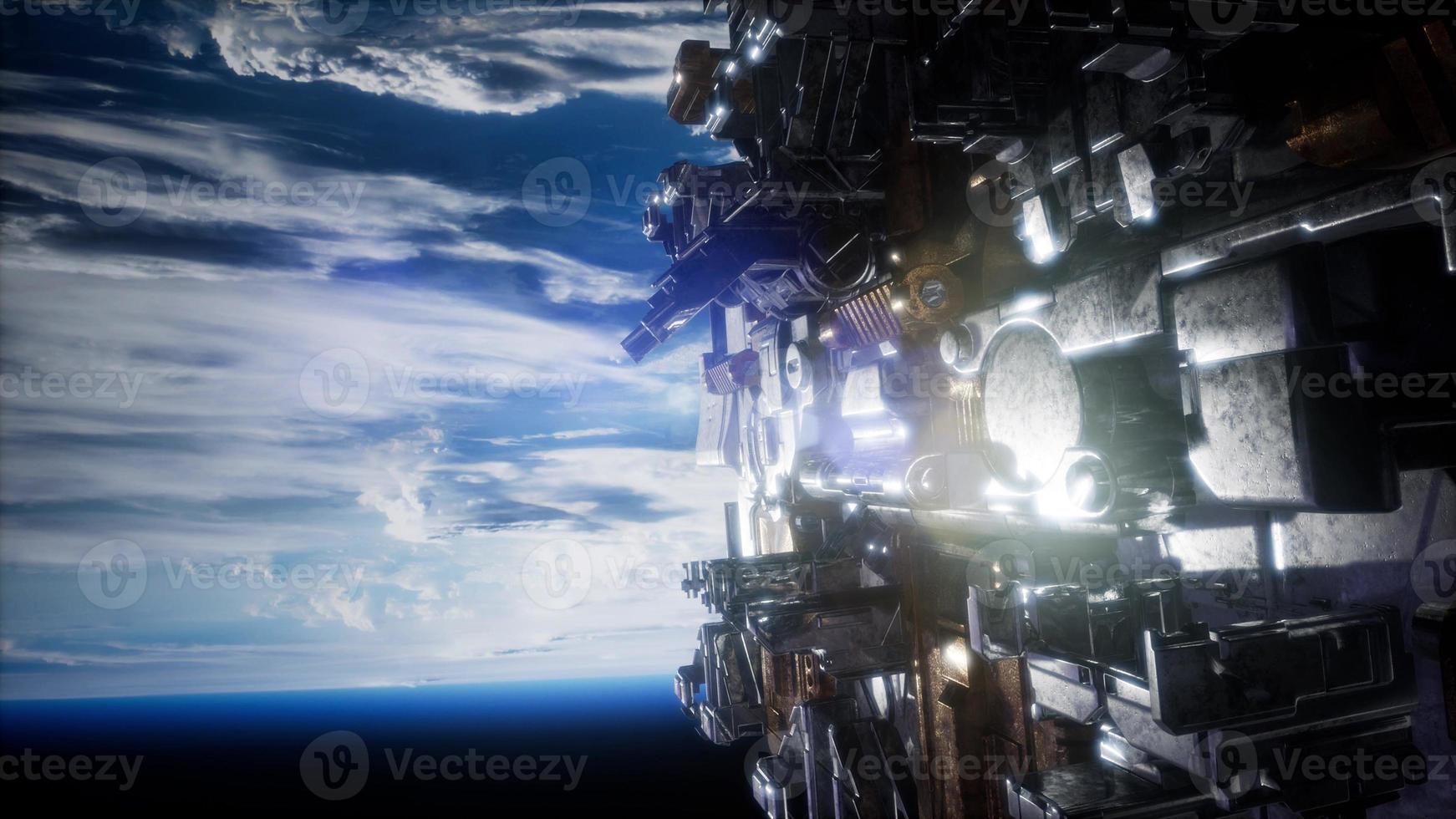 Spaceship with View on Space and Planet Earth photo