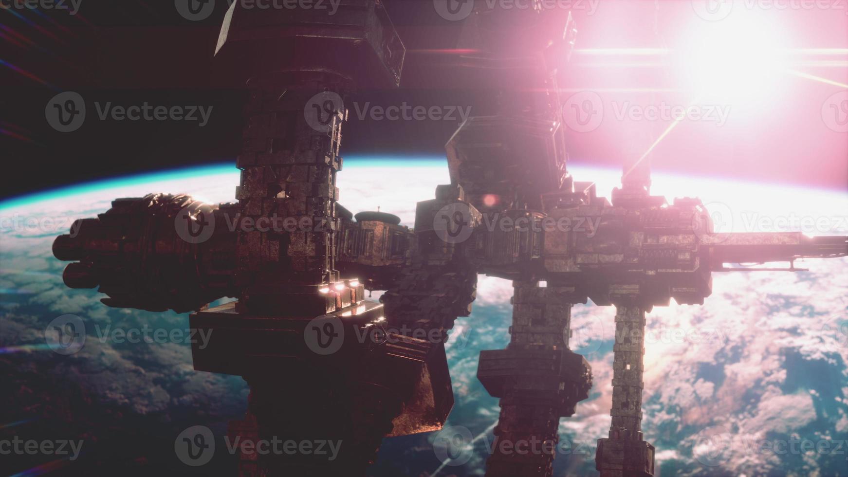 Highly detailed huge spaceship approaching to the Earth photo