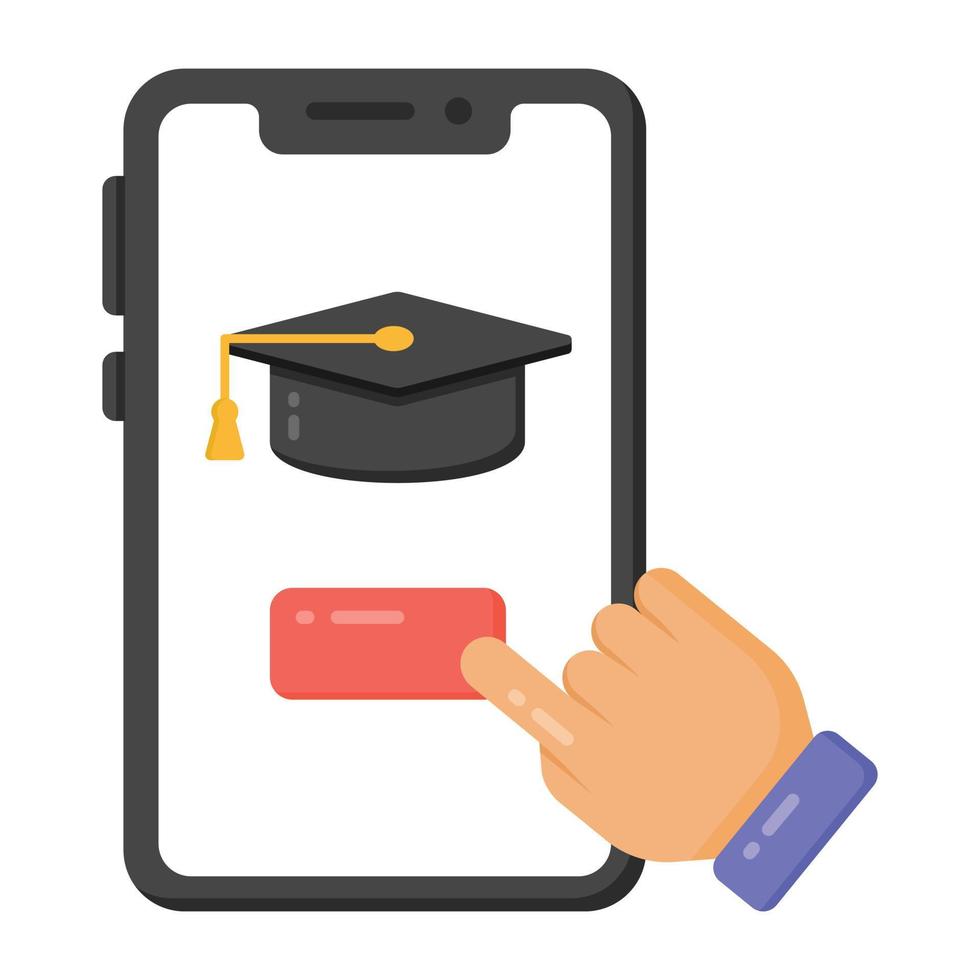 Icon of education app, mortarboard inside smartphone vector