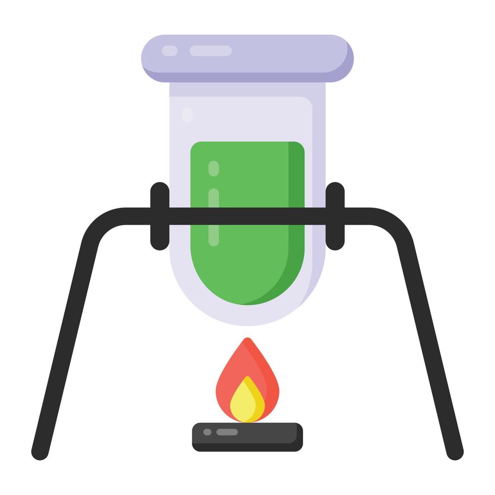 Test tube with fire flame, concept of laboratory experiment icon vector