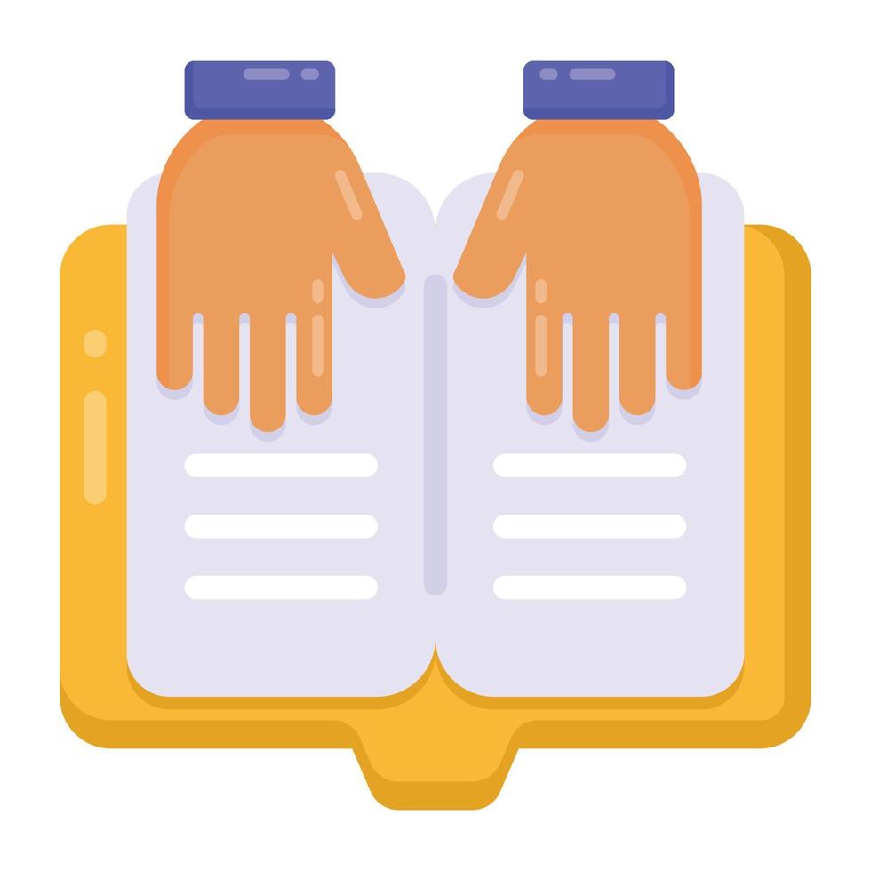 Hands on book denoting blind reading in flat icon vector