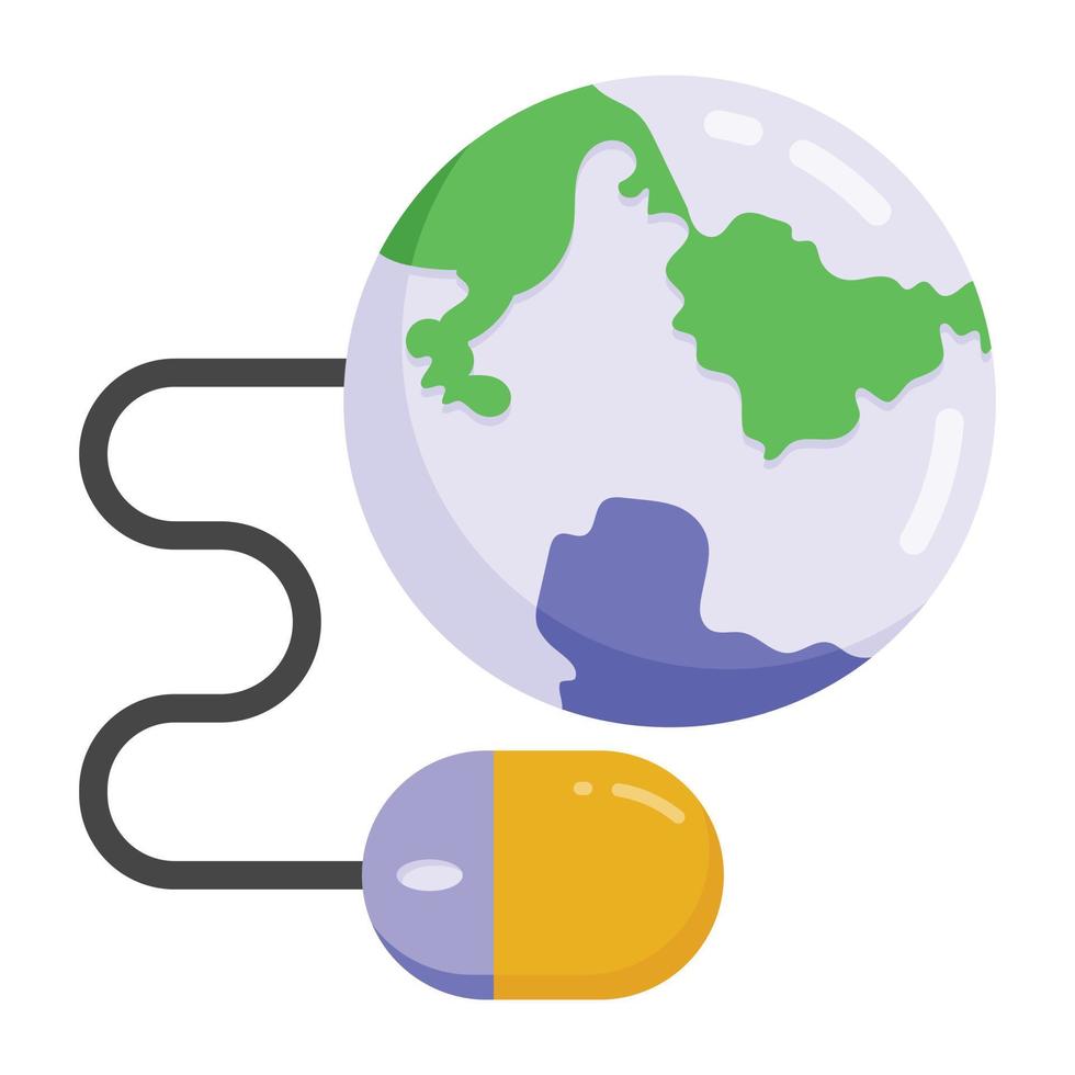 Mouse with globe denoting internet surfing in flat style icon vector